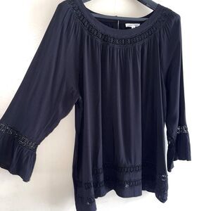 Honey Punch Black Tunic Top Plus Size 3X Crochet Inserts Long Sleeves Womens